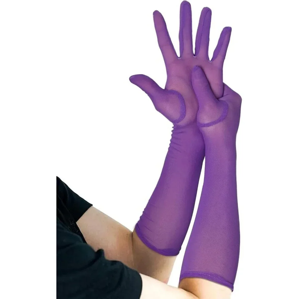 Women's Purple Tulle Mesh Elbow Length Gloves Wedding Party Dress Costume